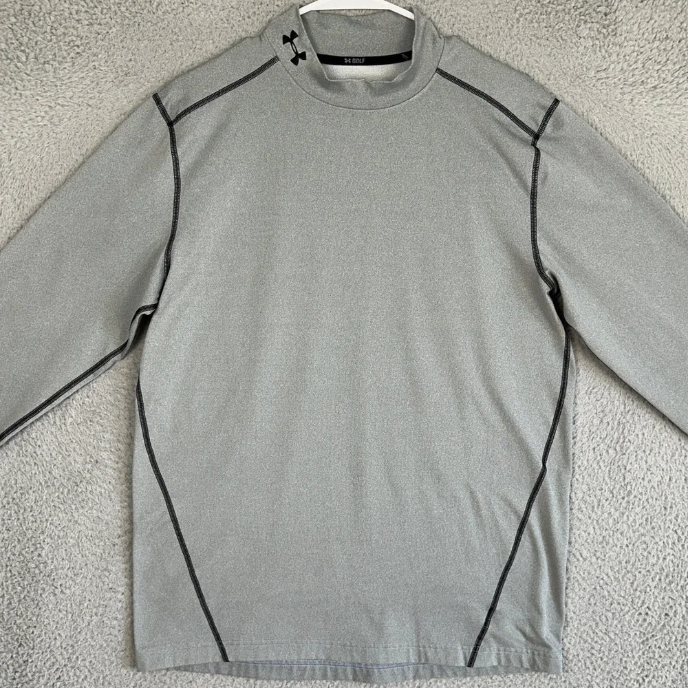 Under Armour Shirt Mens Large Grey ColdGear Golf Mock Neck Base Layer Top Fitted